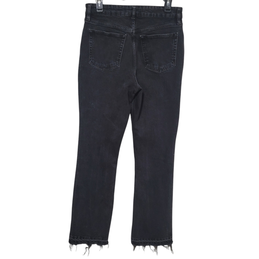Free People Black Denim High Waist Jeans w/ Raw Hem & Slit Detail, 32, - Picture 2 of 7